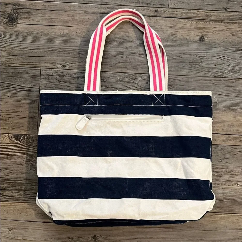 Pottery Barn Kids Striped Baby Bag with Pink Handles